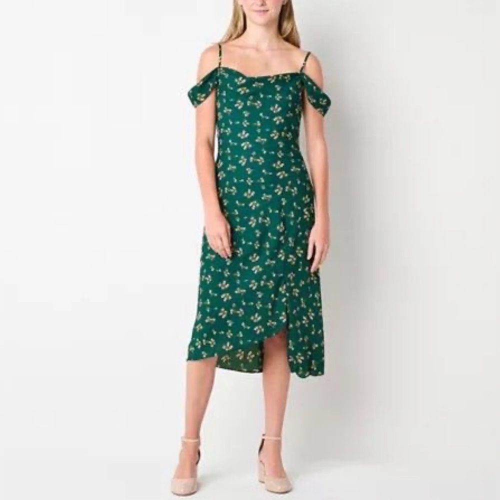 By&By Womens Sleeveless Floral Midi Green Bodycon Dress Juniors Small S NWT